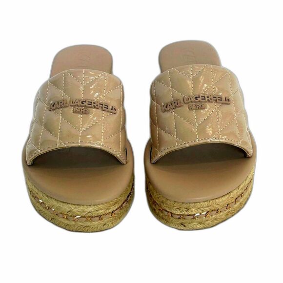 Karl Lagerfeld Paris Sandal Women’s Size 7.5M Mauve Tan Gold Slip-on Quilted - Picture 1 of 12